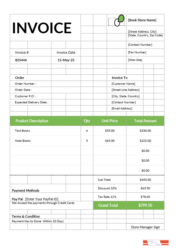 Book Store Invoice PSD template